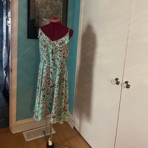 Flowy Floral Dress with Spaghetti Straps and Neckline Flounce by Oasis